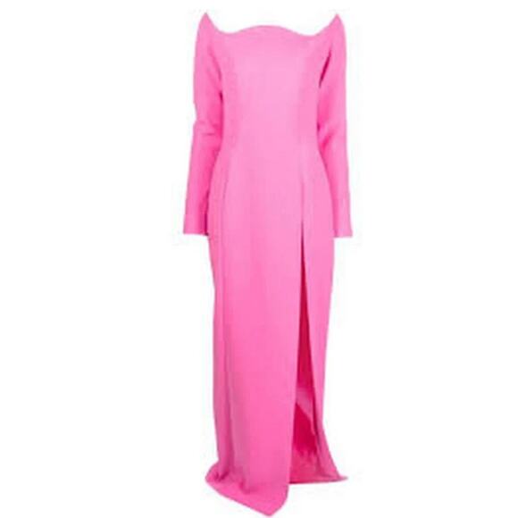 $1400 Monot Off Shoulder Fuchsia Pink Long Sleeve Maxi Dress Sz M - Picture 8 of 16